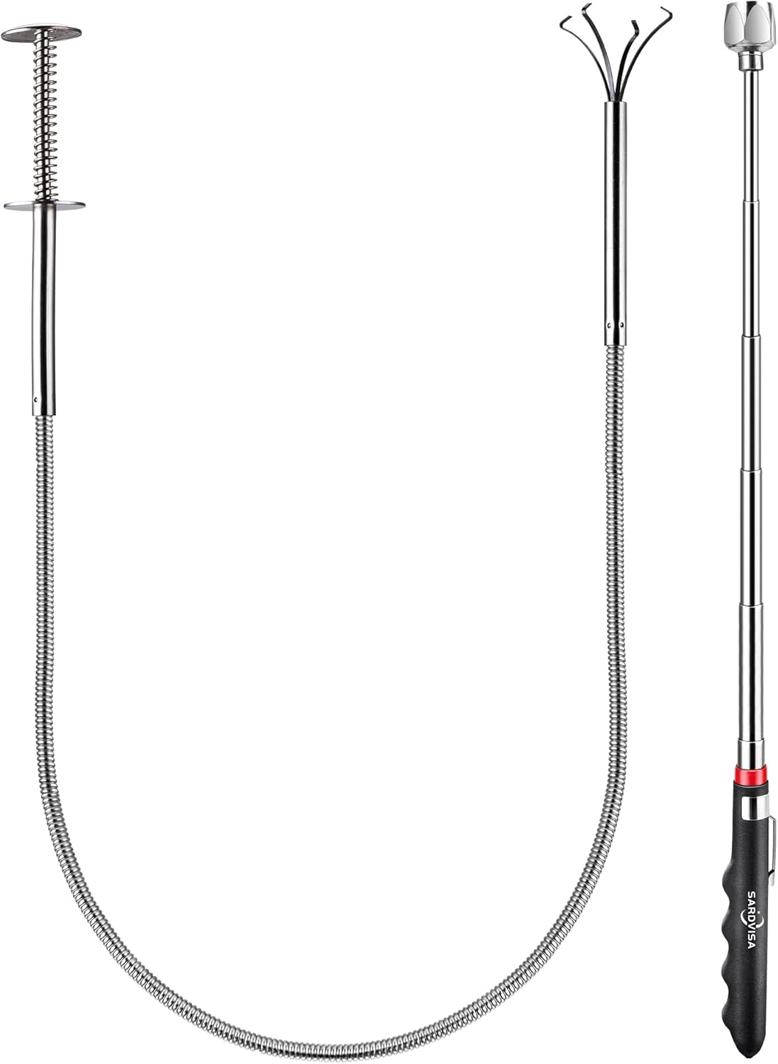 Bendable Flexible Magnetic Pickup Tool. 24'' Four Claw Grabber Tool. Accurate Pick Up In Narrow Space for Engine Bay/Home Sink/Drain/Earring/Keys/Metal Objects (Magnetic orientation)