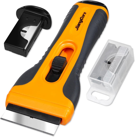 Razor Blade Scraper Tool with 15 Extra SK5 Blades - Multi-Surface for Glass Tile Window Car Cooktops - Stainless Steel. Cleaning & Paint Removal Tool