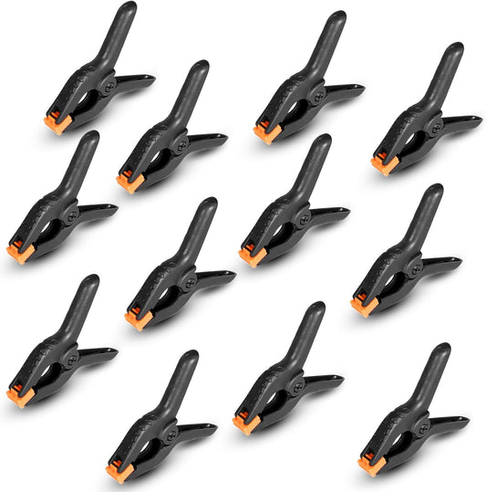 Spring Clamps 12 Pack. 3.5 inch Spring Clips for Crafts & Professional Backdrop Clips. Heavy Duty Plastic Clamps for Woodworking