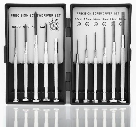 11PCS Small Precision Screwdriver Set. Premium Mini Screw Driver Set Kit. 6 Different Sizes of Flat Head Philips Screwdrivers for Watch. Eyeglasses. Electronics. Repair Box