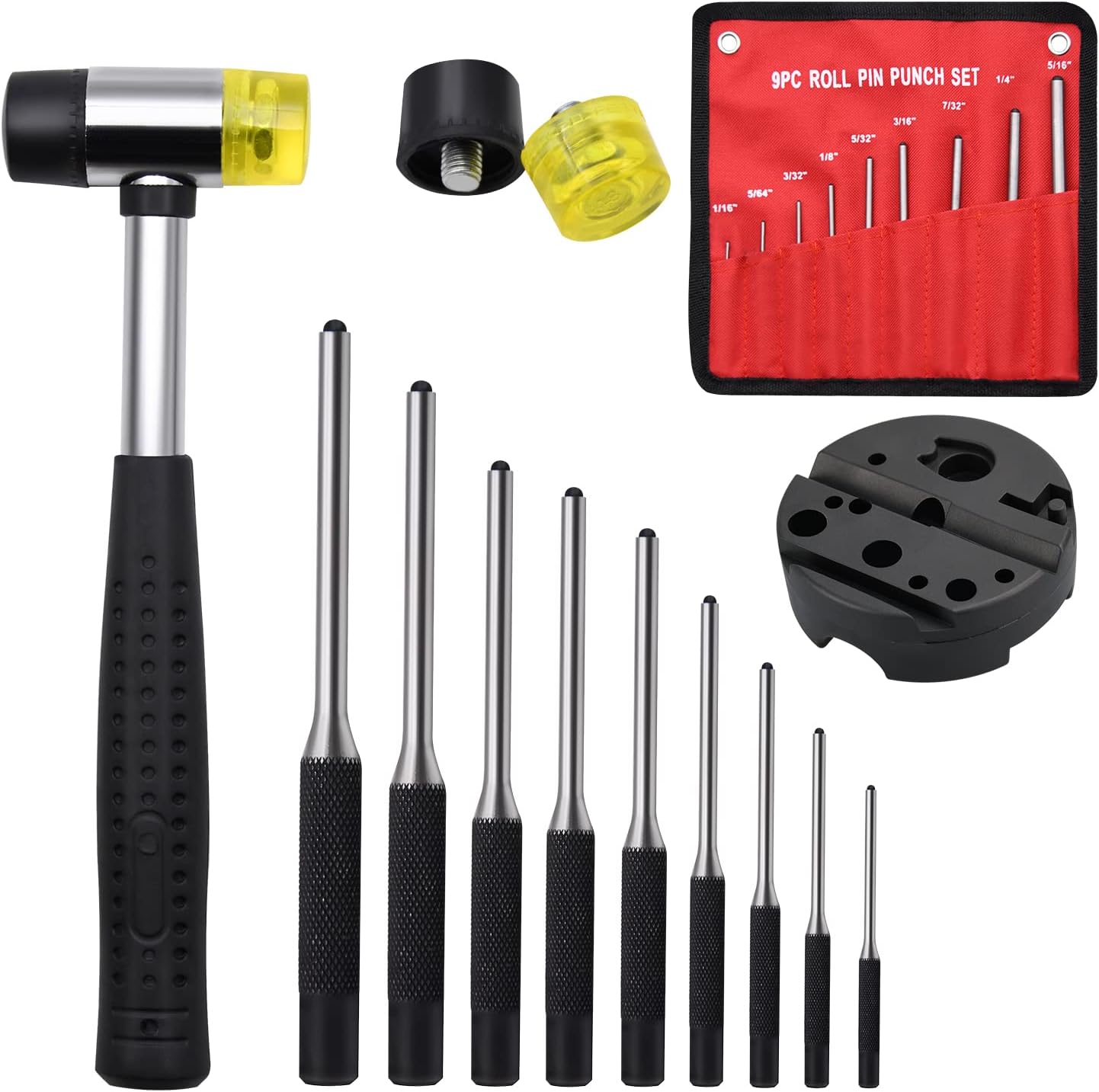 Pin Punch Set. 14pcs Removing Repair Tools. including Universal Block. Pin Punches and Hammer(Pin Punches and Block)