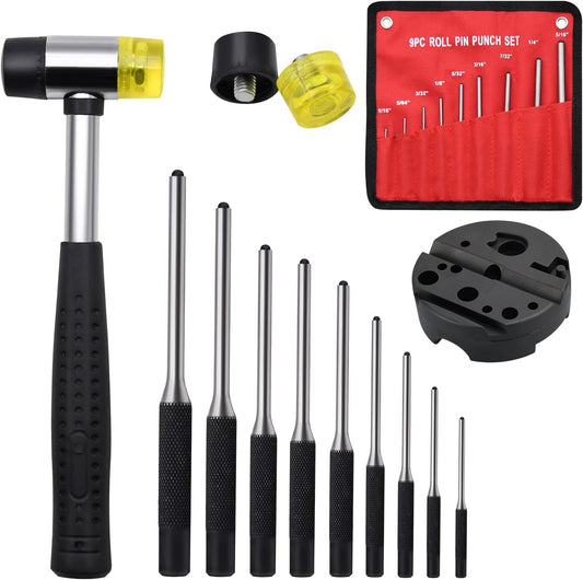 Pin Punch Set. 14pcs Removing Repair Tools. including Universal Block. Pin Punches and Hammer(Pin Punches and Block)