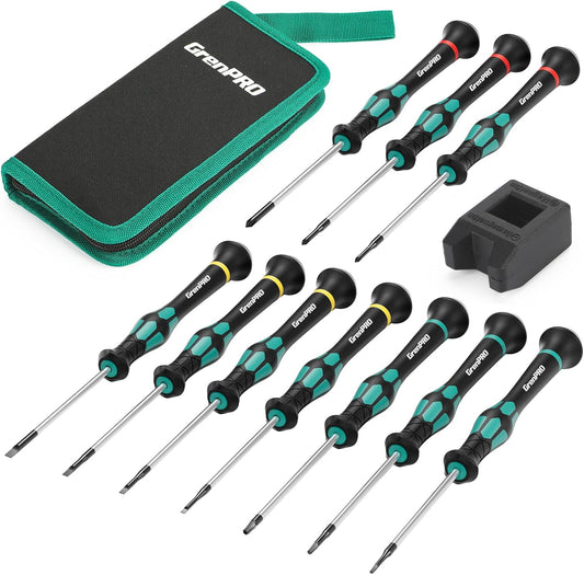 10-Piece Precision Screwdriver Set. GRENPRO Magnetic Small Screwdrivers with Phillips. Slotted. Torx Star for Eyeglass. Watch. Computer. Laptop. Phone
