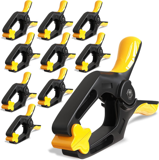 Spring Clamps 4 inch - 10 Pack Plastic Clamps for Pool Cover. Tarps. Crafts & Backdrop with 2 inch Mouth Opening - Rust Free Large Clips Heavy Duty Outdoor with Non-Detachable Jaw Pads